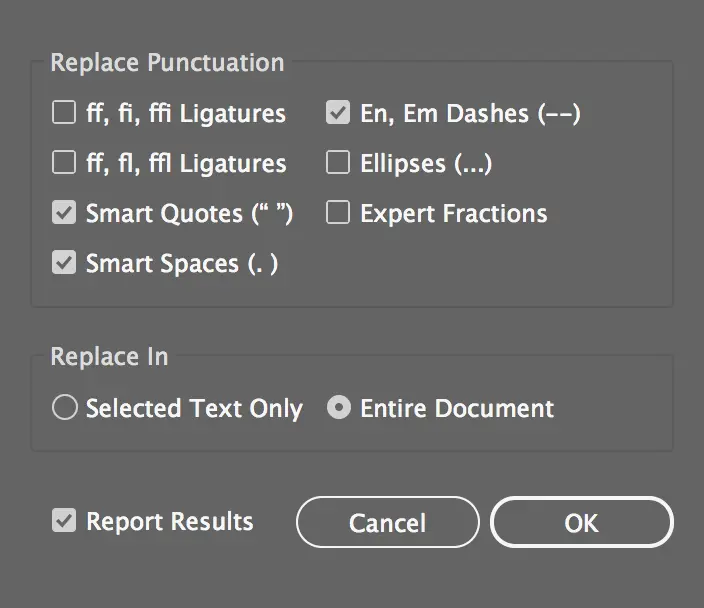 smart punctuation dialog