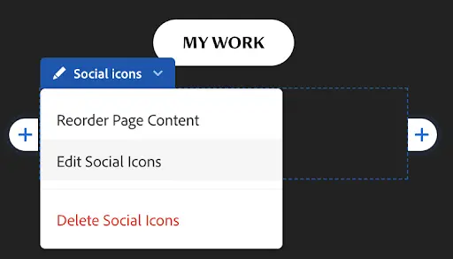 Adobe Portfolio social icons bar for adding profile links