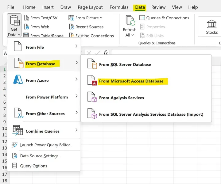 Choosing an Access Database as Your Query Data Source