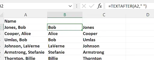 Excel TEXTTAFTER function extracting text after the space delimiter