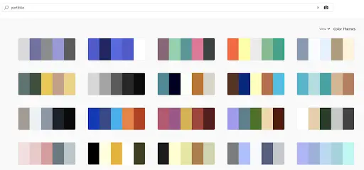Adobe Color website showing portfolio-themed color palettes for design inspiration