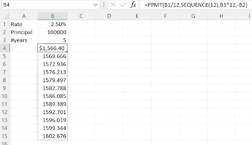 Excel SEQUENCE function generating a dynamic array of sequential numbers