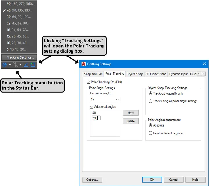 polar tracking dialog