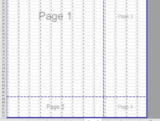 Excel Page Break Preview showing dotted automatic page break lines