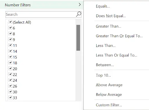 Number filters