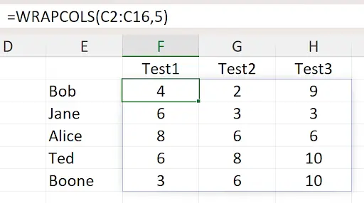 Excel WRAPCOLS function reshaping a single column into multiple columns