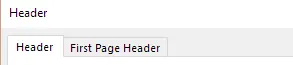 Custom Header tabs with Different First Page option enabled