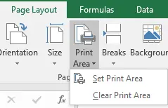Intro To Excel Page Layout 1 example showing next is “print area”: