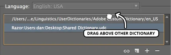 shared dictionary drag to top