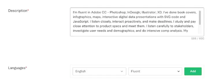 Fiverr gig description form where sellers describe their design services
