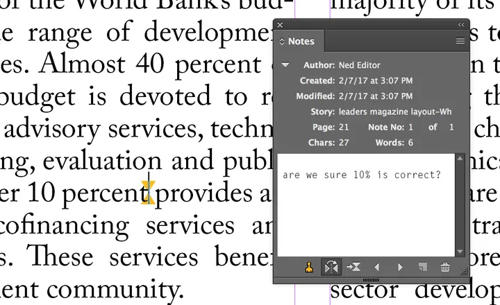 note in layout view