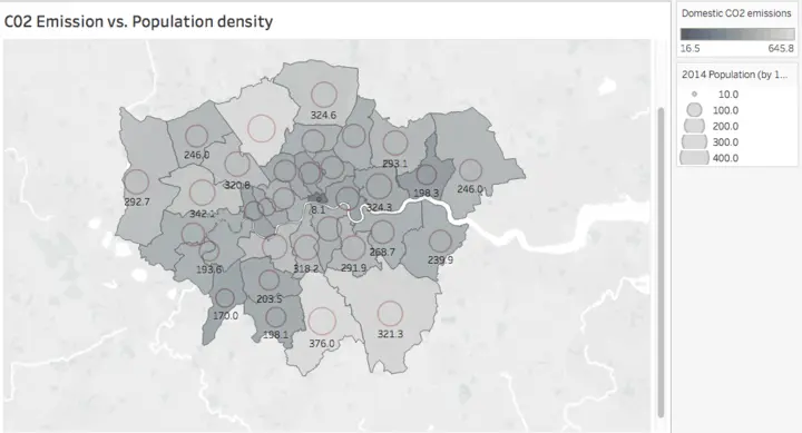 Tableau map visualization displaying a dual-axis layered map with geographic data