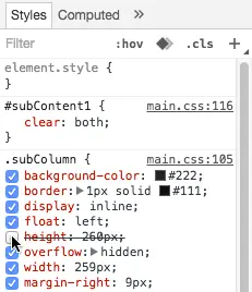 uncheck height dev tools