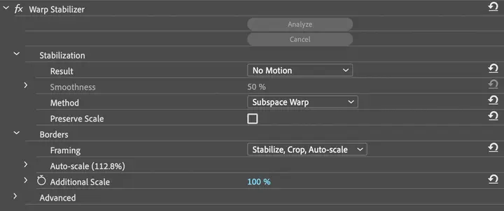 preview warp stabilizer
