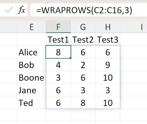 Excel WRAPROWS function reshaping a single row into multiple rows