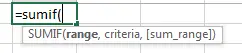 SUMIF function syntax explanation showing sum_range, criteria_range, and criteria parameters