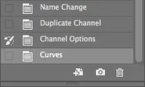 Photoshop History panel with Channel Options selected as source for History Brush