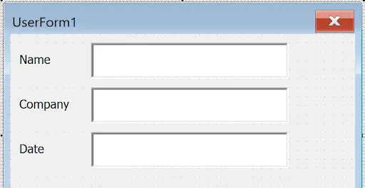 Forms With Vba In Excel example showing technique as we did to form labels, make 3 textboxes so it l