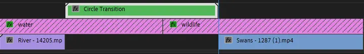 Premiere Pro Timeline with Circle Transition nested sequence moved to the V3 track
