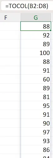 Excel TOCOL function converting a multi-column range into a single column