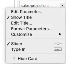 Tableau parameter configuration showing data type and allowable values settings