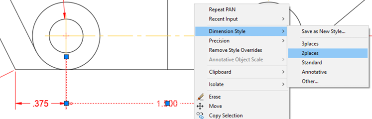 dimension style menu