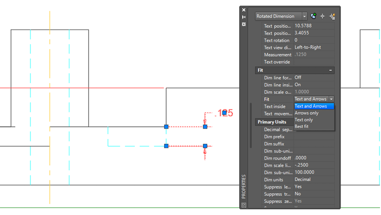 dimension text arrows menu