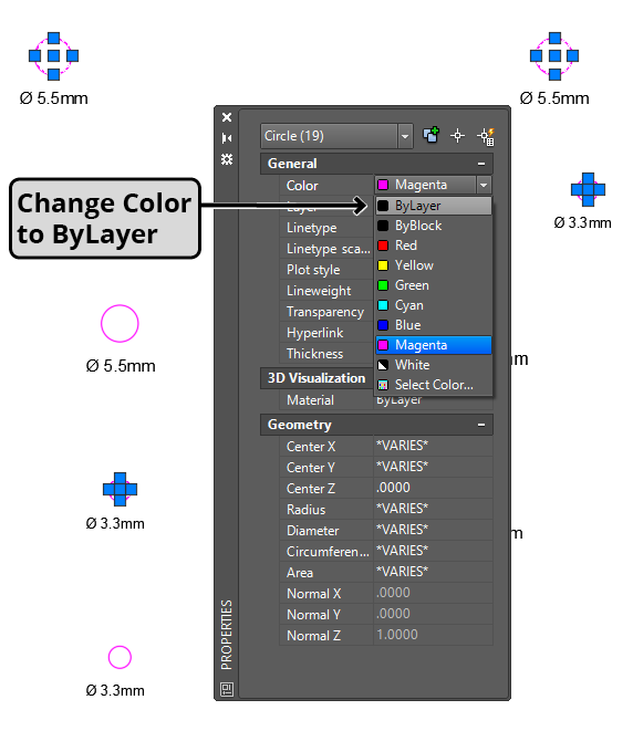 properties palette by layer