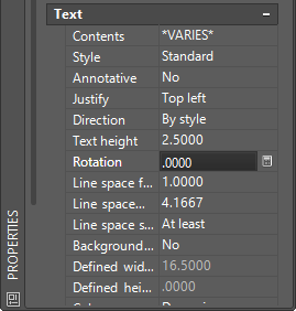 properties palette change text height