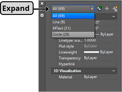 properties palette expand count menu