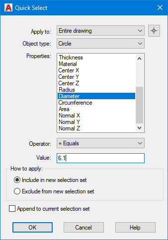 quick select dialog box