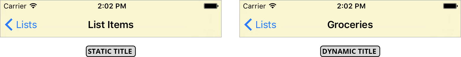 lists listItemsVC navigation bar comparison