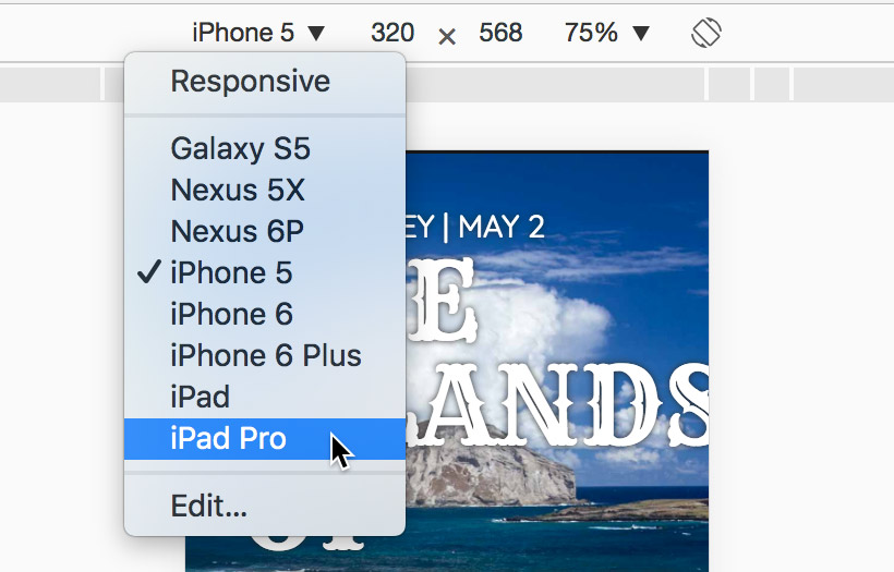 device toolbar choose ipad pro