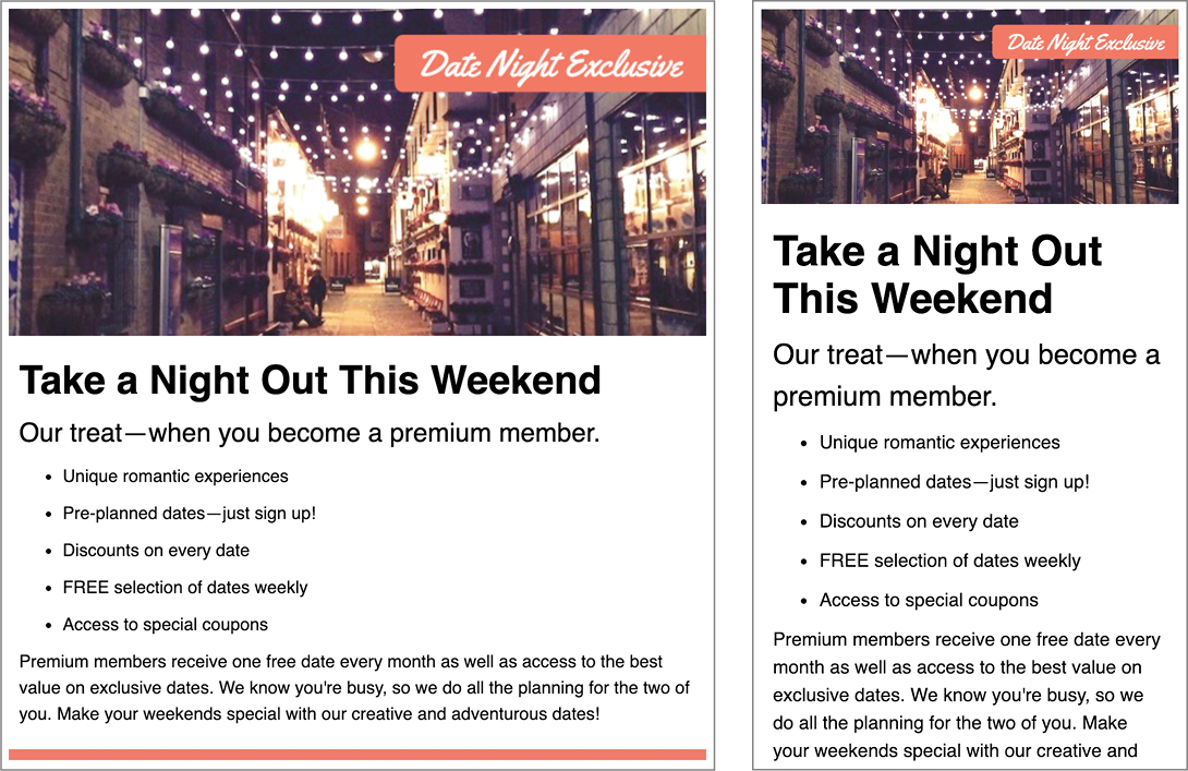 date night desktop and mobile layouts