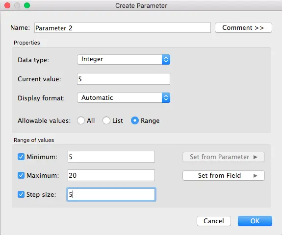 Tableau parameter configuration and usage - step 4