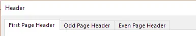 Custom Header tabs showing both odd/even and first page options