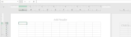 Excel Page Layout view showing headers, rulers, and column headings