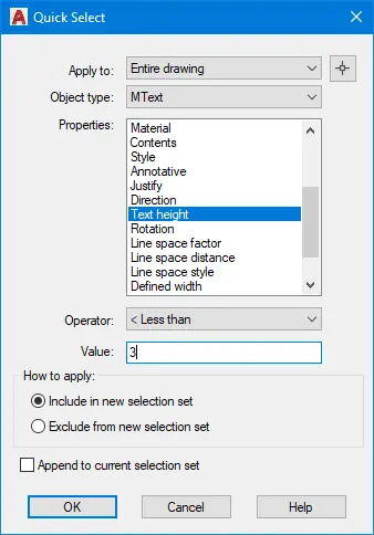 properties palette change mtext