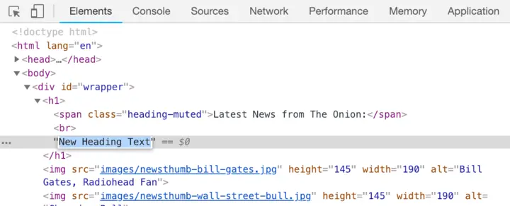 browser inspector edit h1