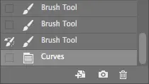 Photoshop History panel showing brush source selected to recover hair detail