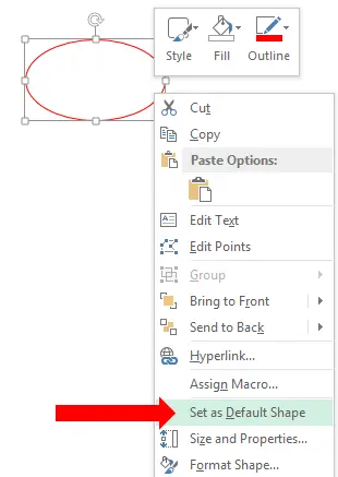 Right-click context menu showing Set as Default Shape option in Excel