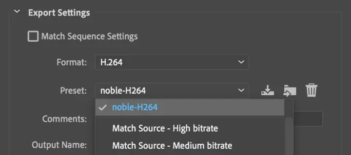 export use custom preset