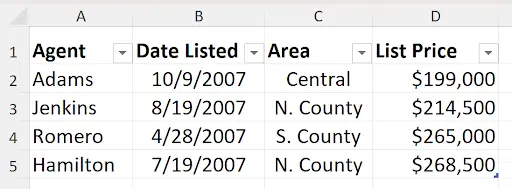 Excel table after applying the no-style option appearing as plain data