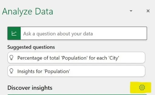 Analyze Data fields of interest panel with checkboxes for selecting important columns