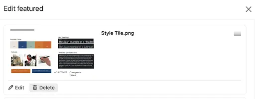 LinkedIn Featured section edit mode with pencil icon for managing projects