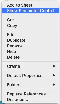 Tableau parameter control widget displayed on the worksheet