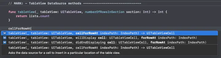 lists cellForRowAt