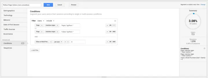 Google Analytics Visitor Segment