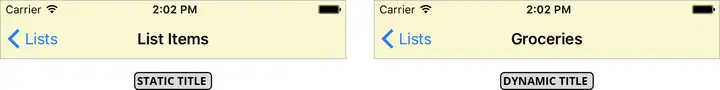lists listItemsVC navigation bar comparison