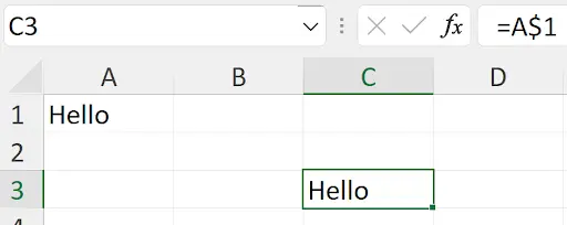 Excel spreadsheet showing mixed reference formula =A<img src=